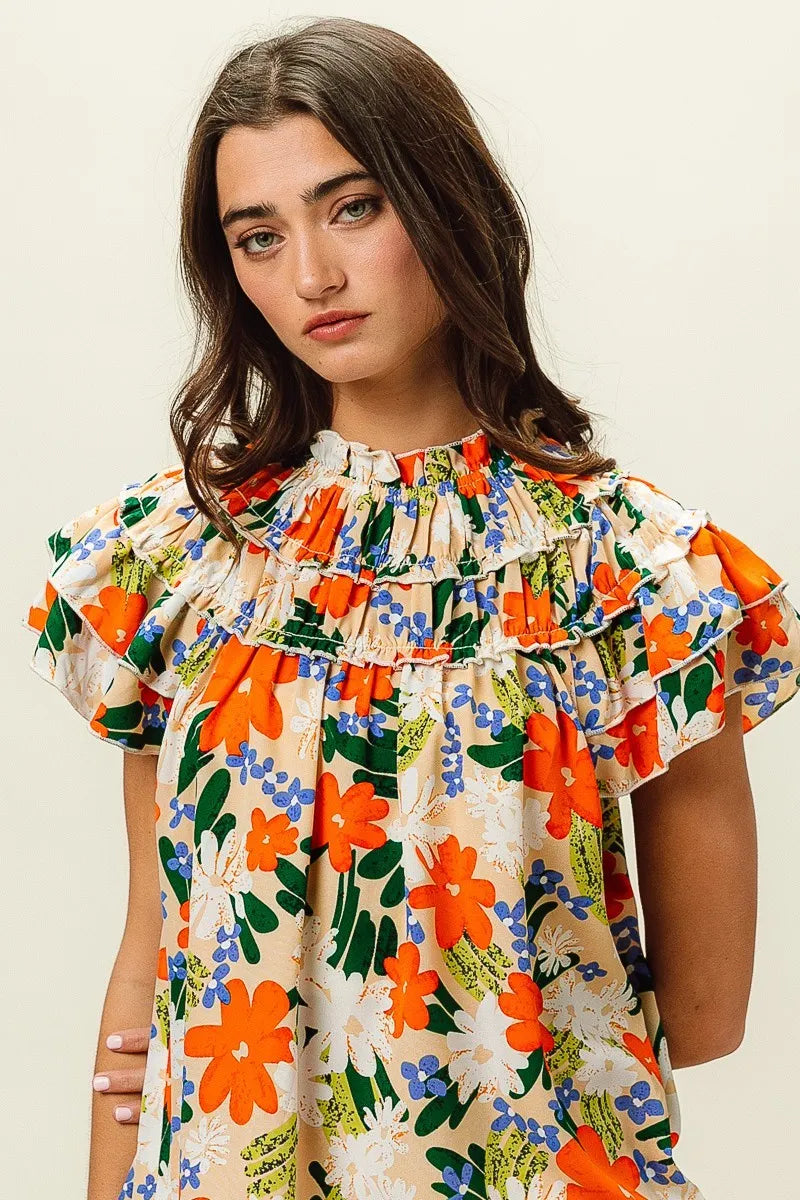 BiBi Multi Color Floral Print Woven Top OutfitFlow