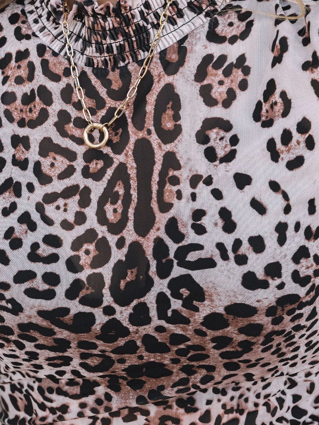Leopard Print Long Sleeve Mock Neck Bodysuit OutfitFlow