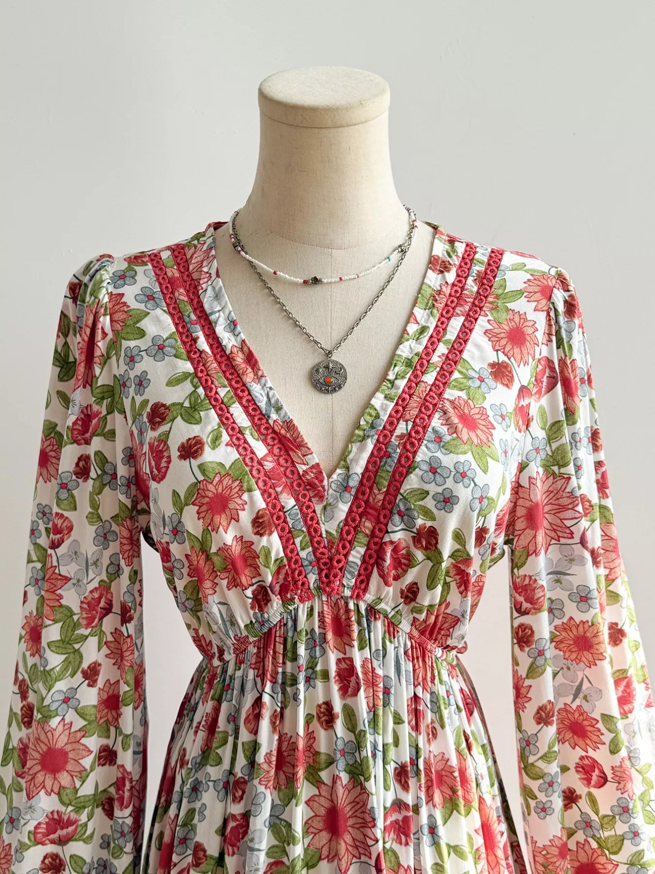 Floral Print V-Neck Bohemian Midi Dress OutfitFlow