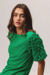 BiBi Short Mesh Flower Sleeve Knit Top OutfitFlow