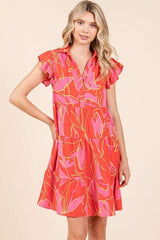 Mittoshop Leaf Print Ruffle Sleeve Tiered Mini Dress OutfitFlow