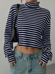 Outfit Flow - Striped Turtleneck Long Sleeve T-Shirt