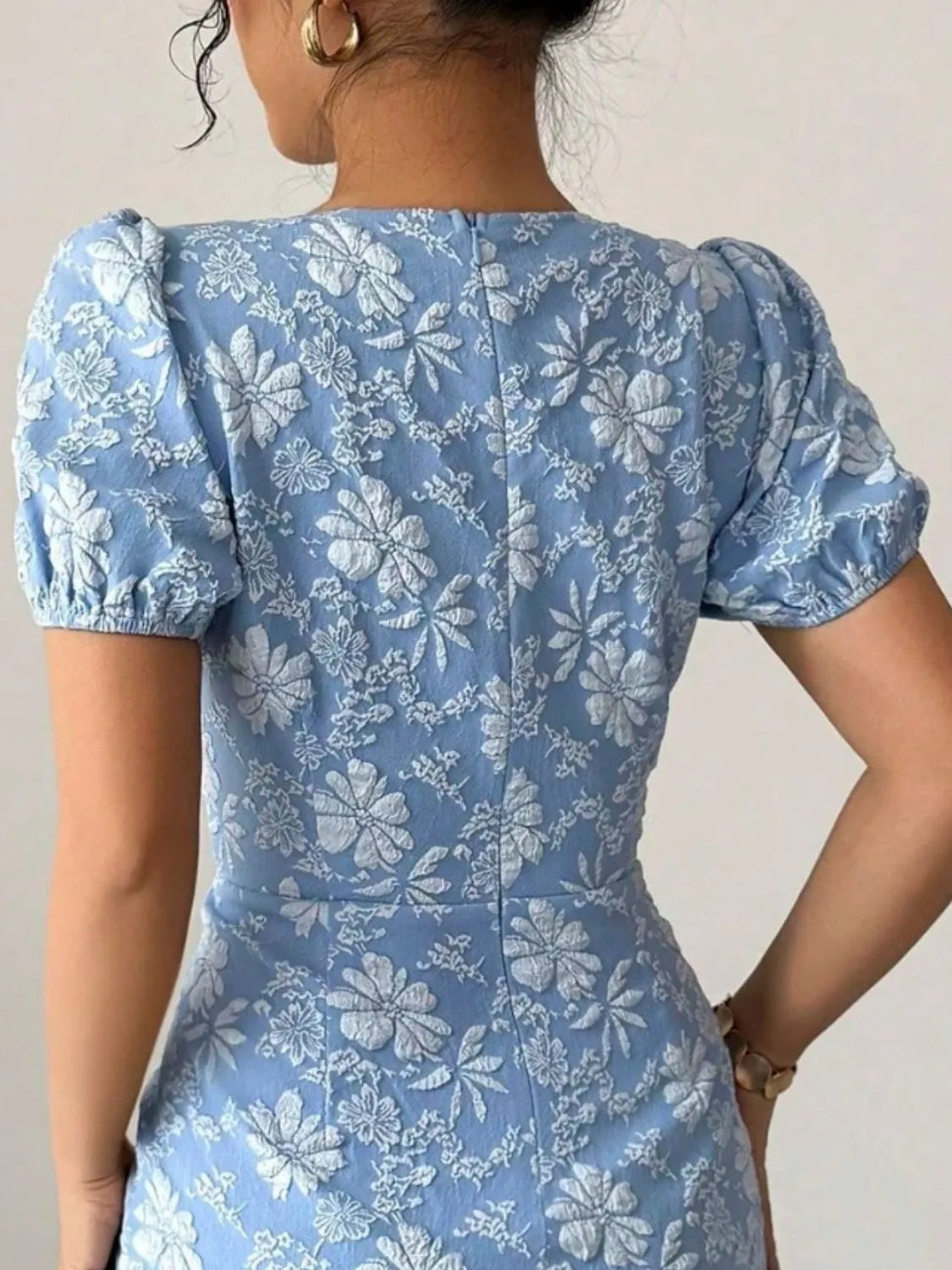 Ruffled Hem Flower Round Neck Short Sleeve Dress OutfitFlow