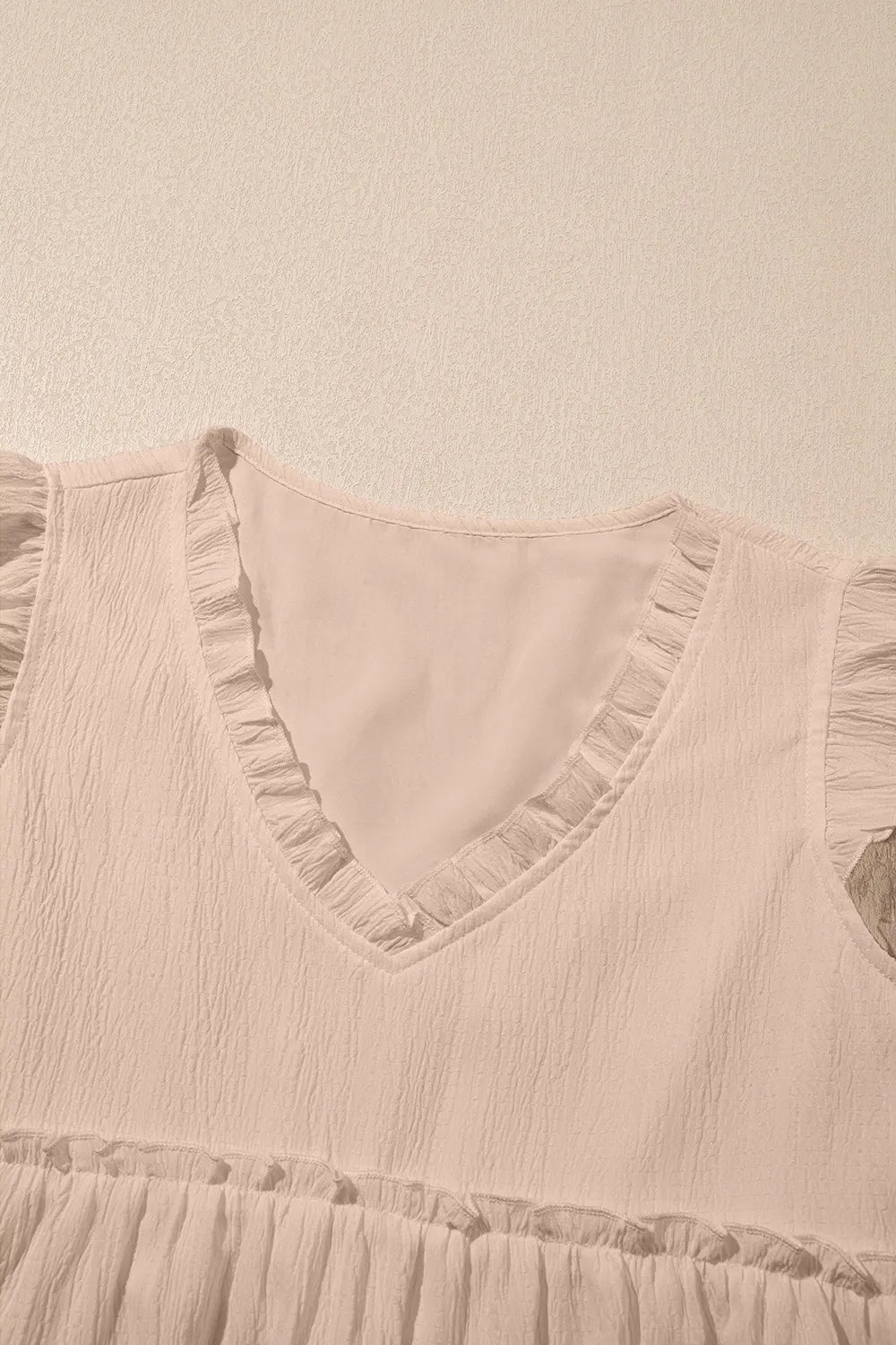 Ruffled Trim V Neck Flutter Flowy Top OutfitFlow