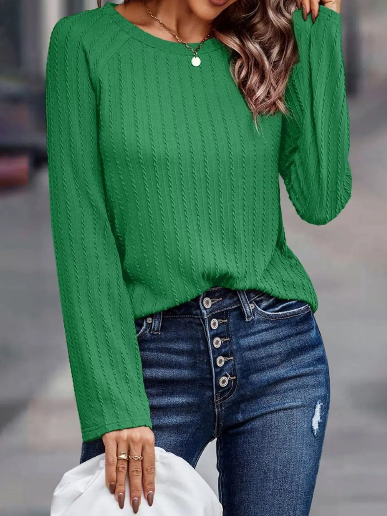 Textured Knit Long Sleeve T-Shirt OutfitFlow