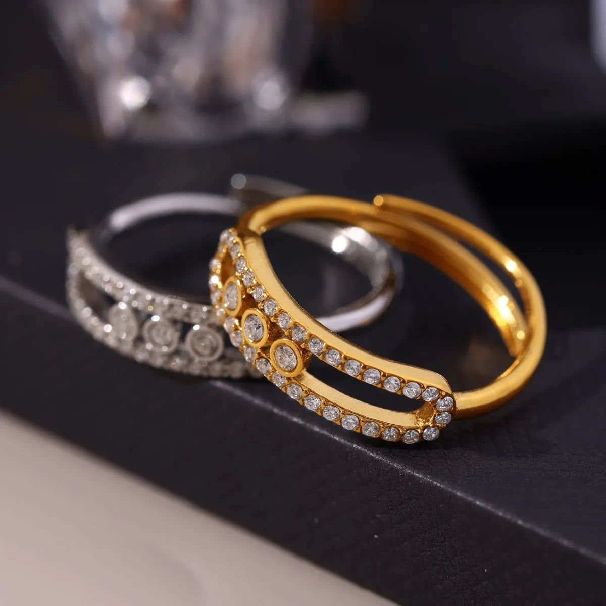Moving Crystal Bar Necklace and Ring Jewelry Set OutfitFlow