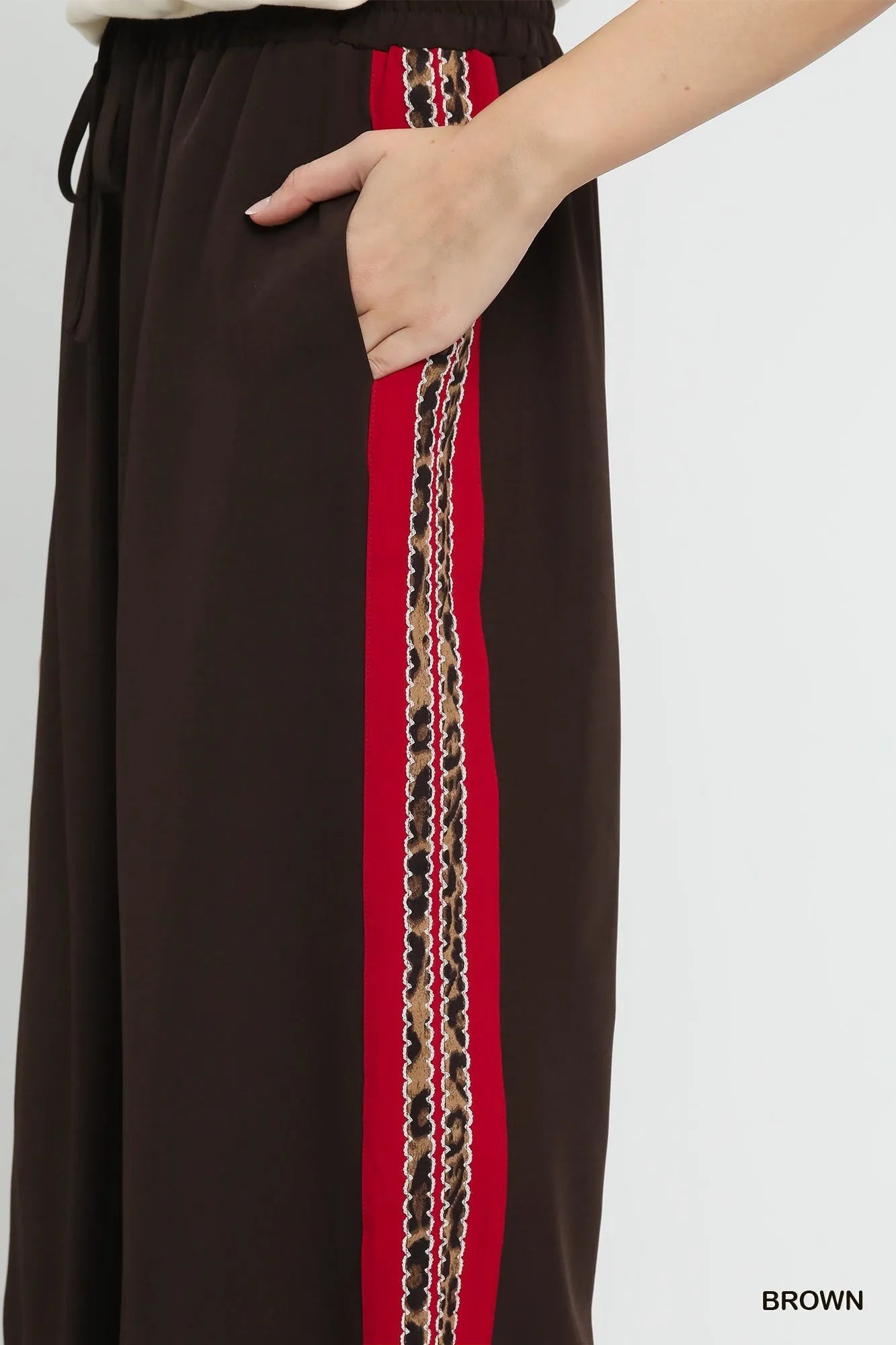 Umgee Wide Leg Pants with Contrast Side Trim OutfitFlow
