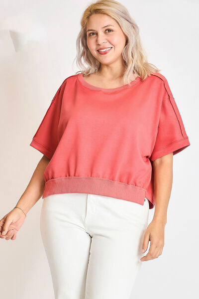 Umgee Full Size Lightweight Cropped Sweatshirt Plus Size OutfitFlow