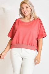 Umgee Full Size Lightweight Cropped Sweatshirt Plus Size OutfitFlow