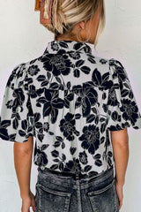 Floral Button Down Puff Sleeve Shirt OutfitFlow