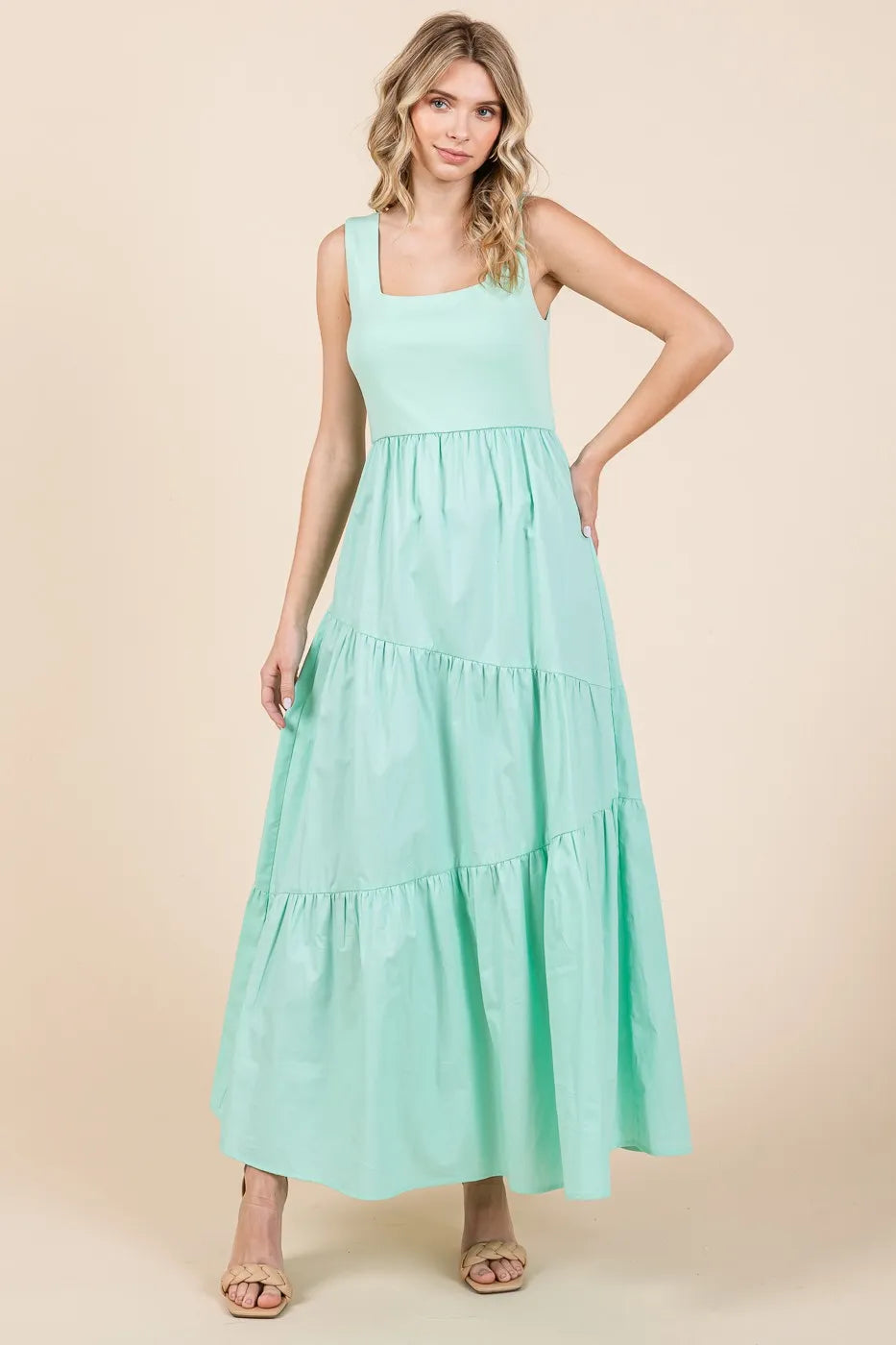 Mittoshop Mix Media Square Neck Maxi Dress OutfitFlow