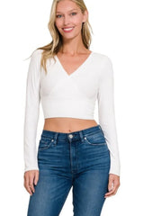 Zenana Ribbed Surplus Waist Band Long Sleeve Top OutfitFlow