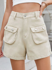 High Waist Cargo Denim Shorts with Multi Pockets OutfitFlow