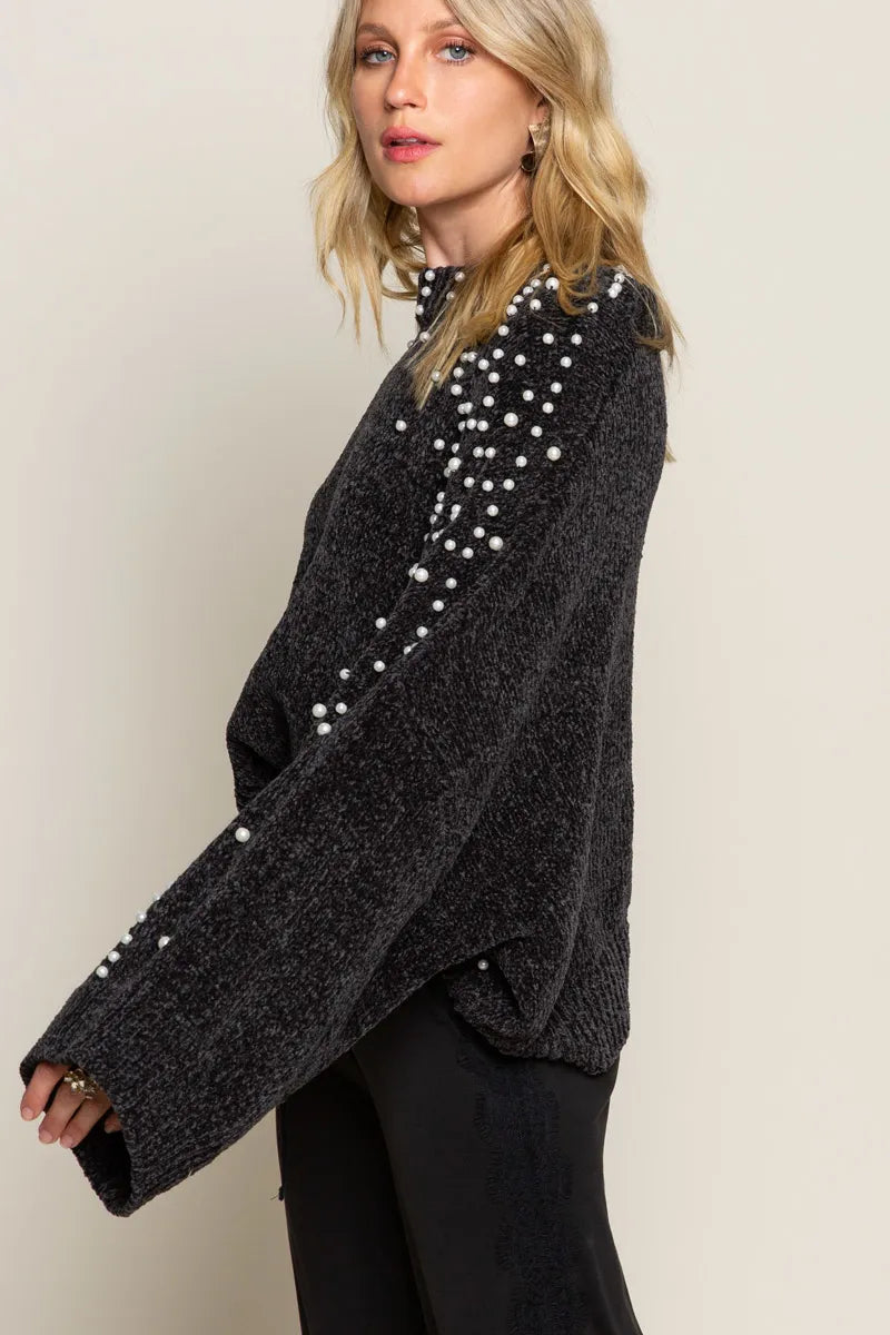 POL Oversized Pearl Embellished Sweater Trendsi