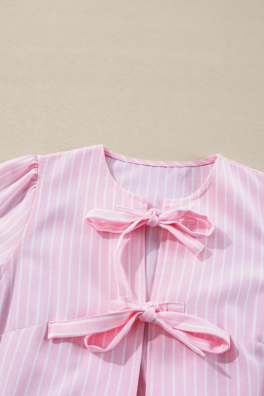 Tie Front Striped Peplum Blouse OutfitFlow