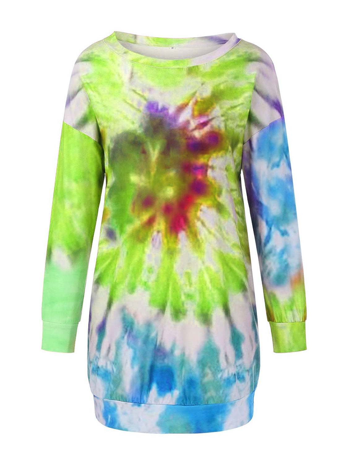 Outfit Flow - Full Size Tie-Dye Round Neck Long Sleeve Dress