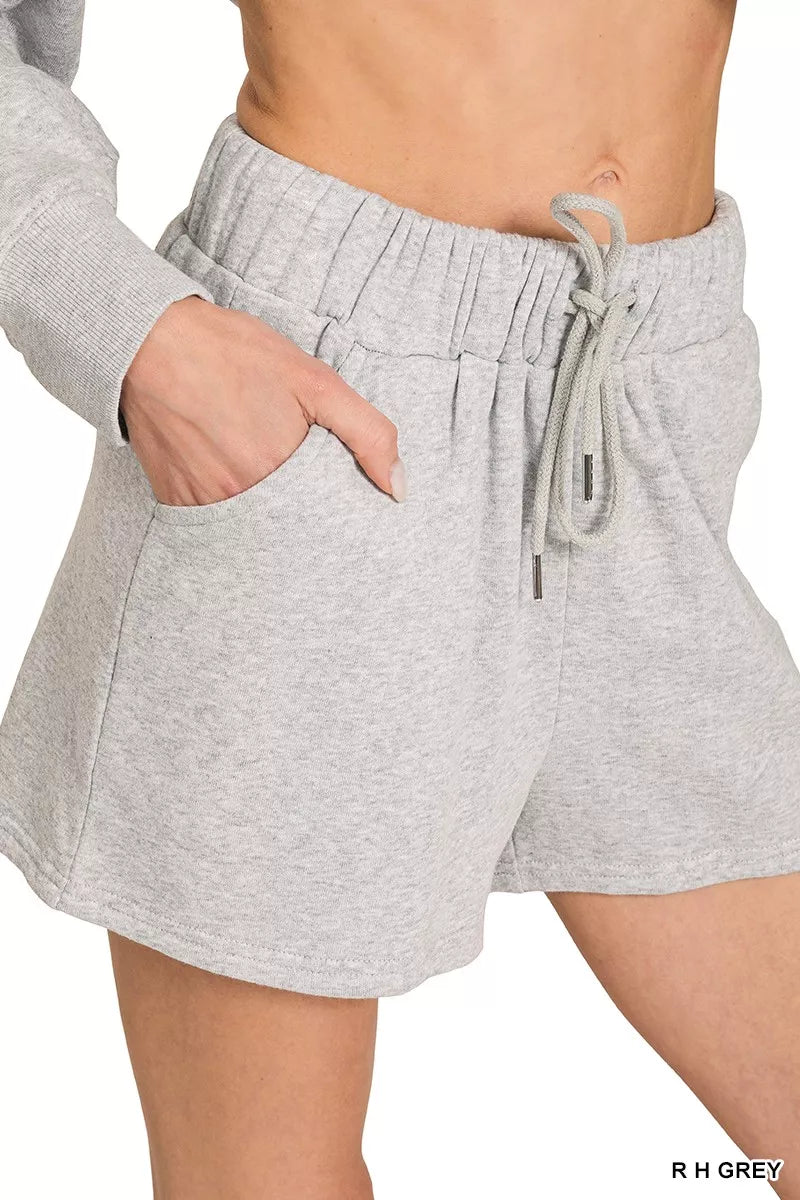 Zenana Fleece Long Sleeve Sweatshirts & Shorts Set Trendsi
