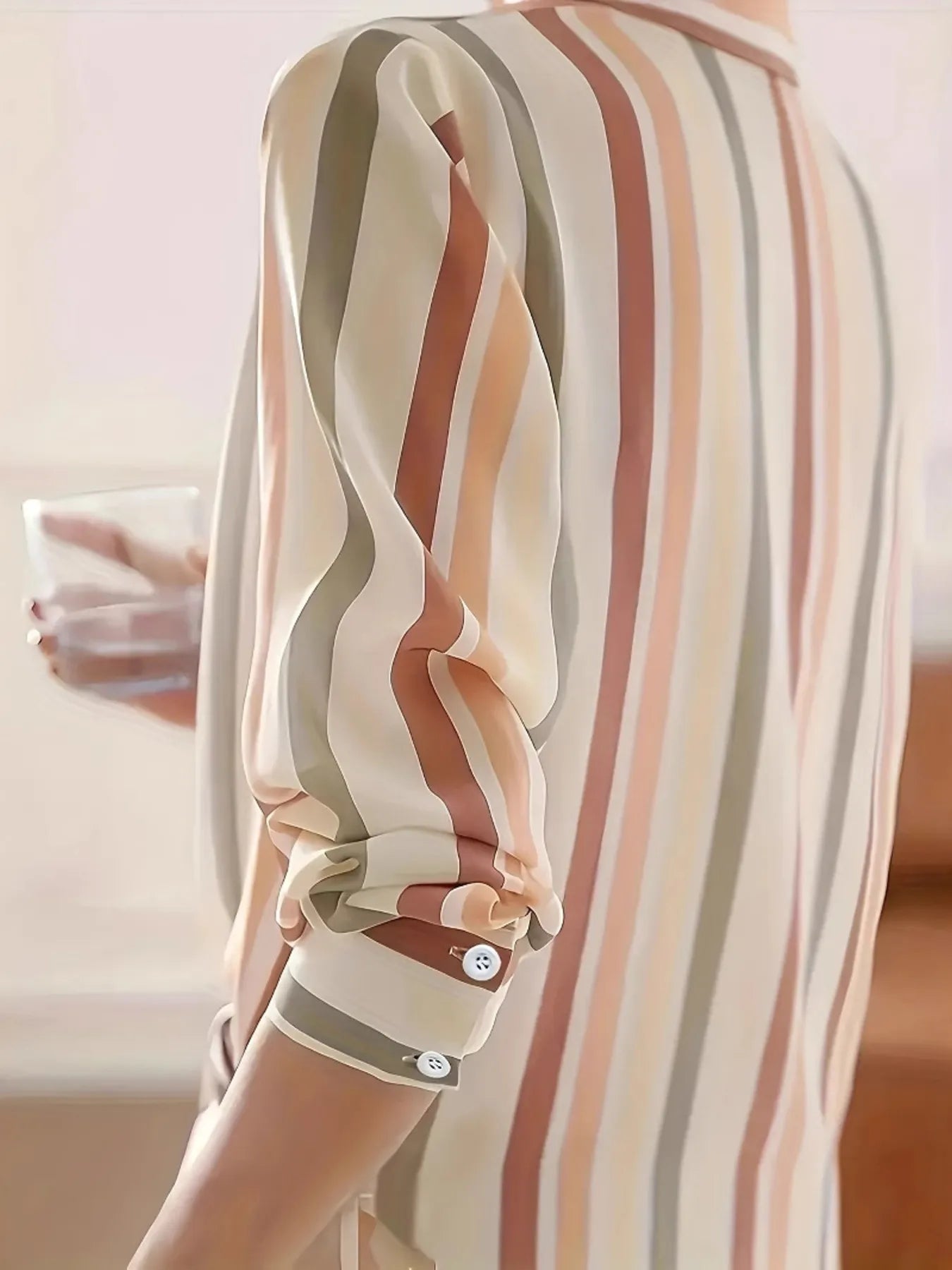 Striped Button-Up Long Sleeve Shirt OutfitFlow