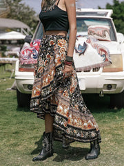 Plus Size Boho Floral Print High-Low Skirt OutfitFlow