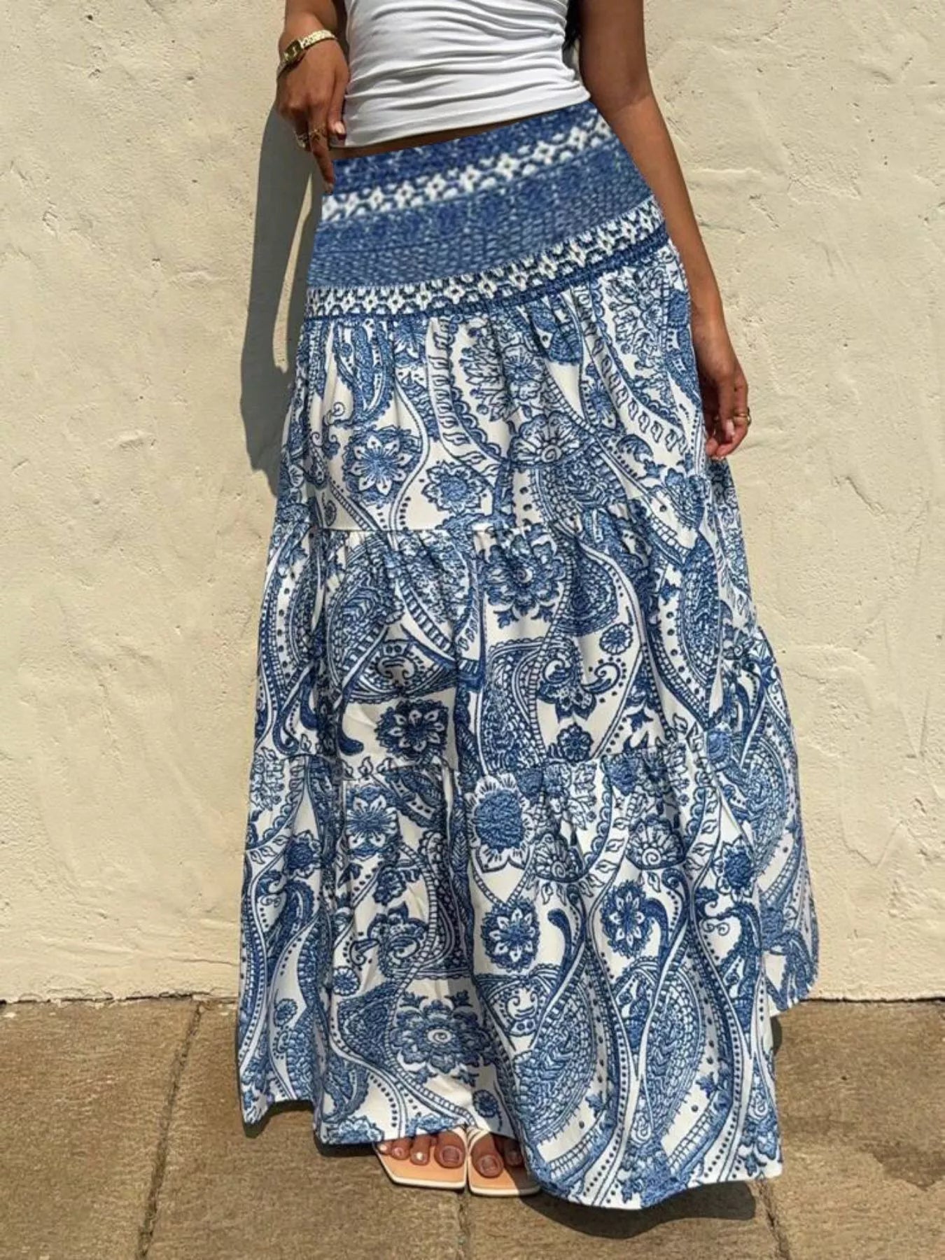 Printed High Waist Maxi Skirt OutfitFlow