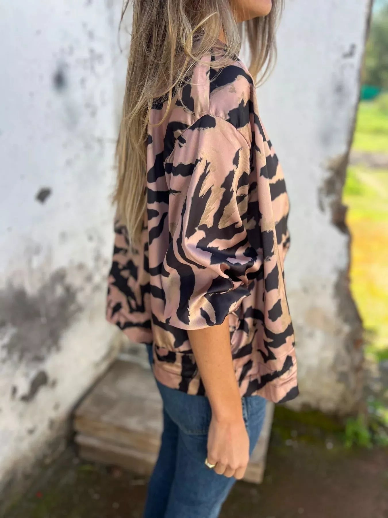 Full Size Zip Up Zebra Print Bomber Jacket Plus Size OutfitFlow