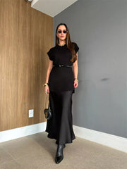 Round Neck Cap Sleeve Sweater Dress OutfitFlow
