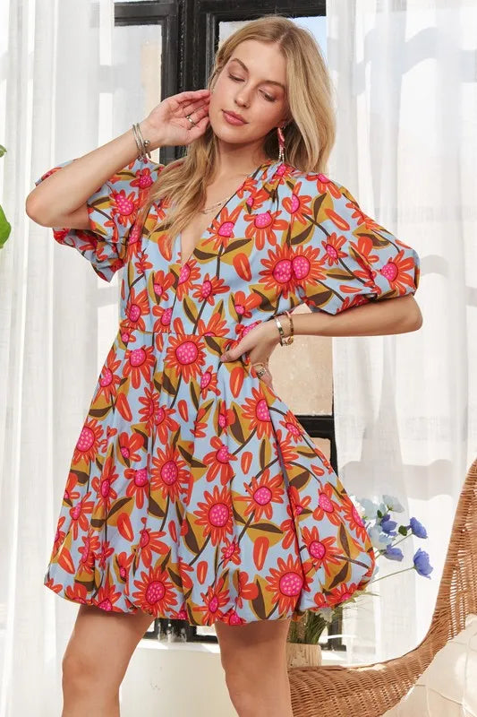 ADORA Puff Sleeve Floral Dress OutfitFlow