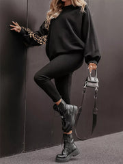 Leopard Trim Top and Pants Set OutfitFlow