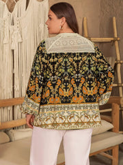 Plus Size Floral Print Notched Blouse Trendsi