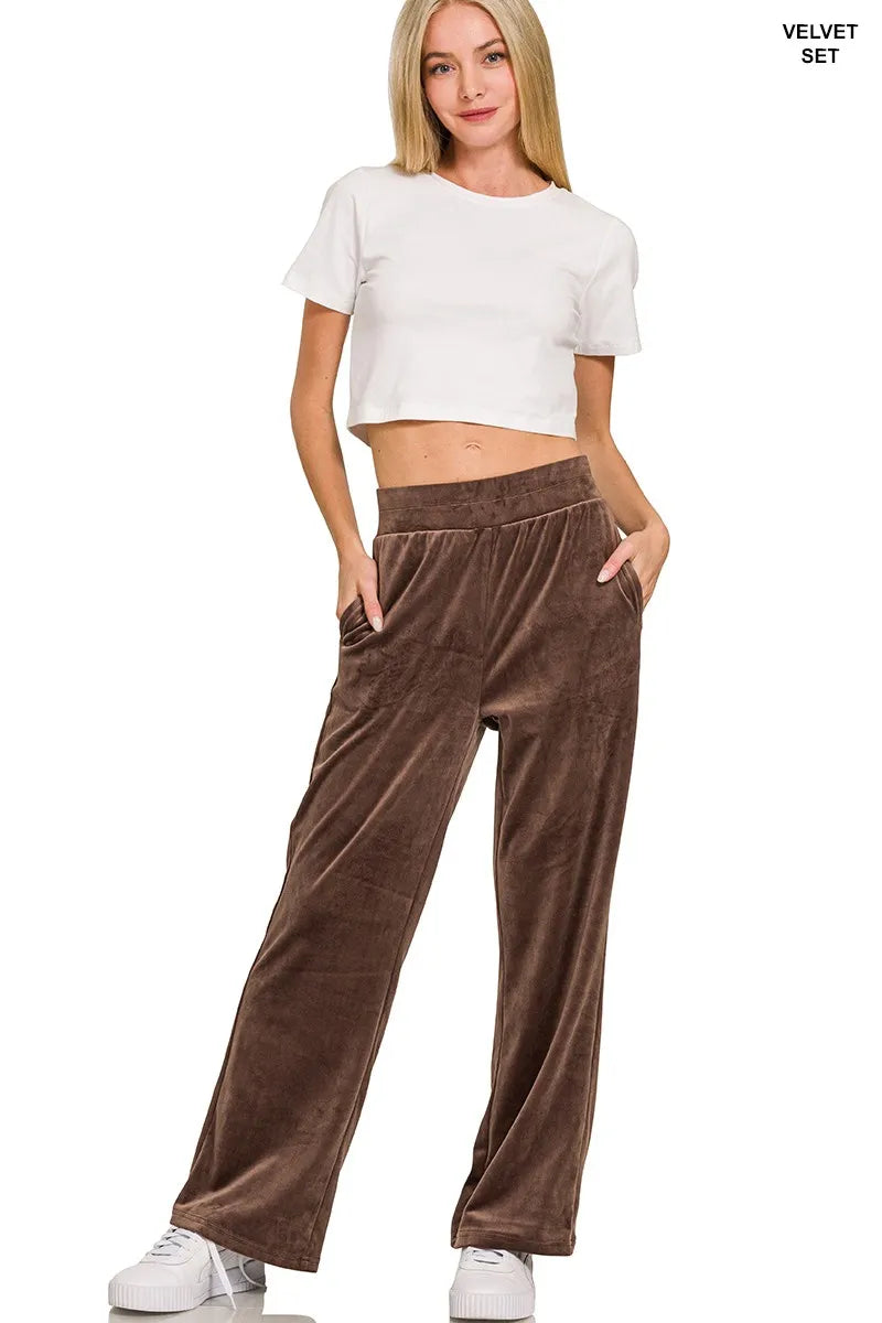 Zenana Velvet Zip Up Hoodie and Pants Set OutfitFlow