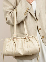 Ruched Leather Shoulder Bag OutfitFlow