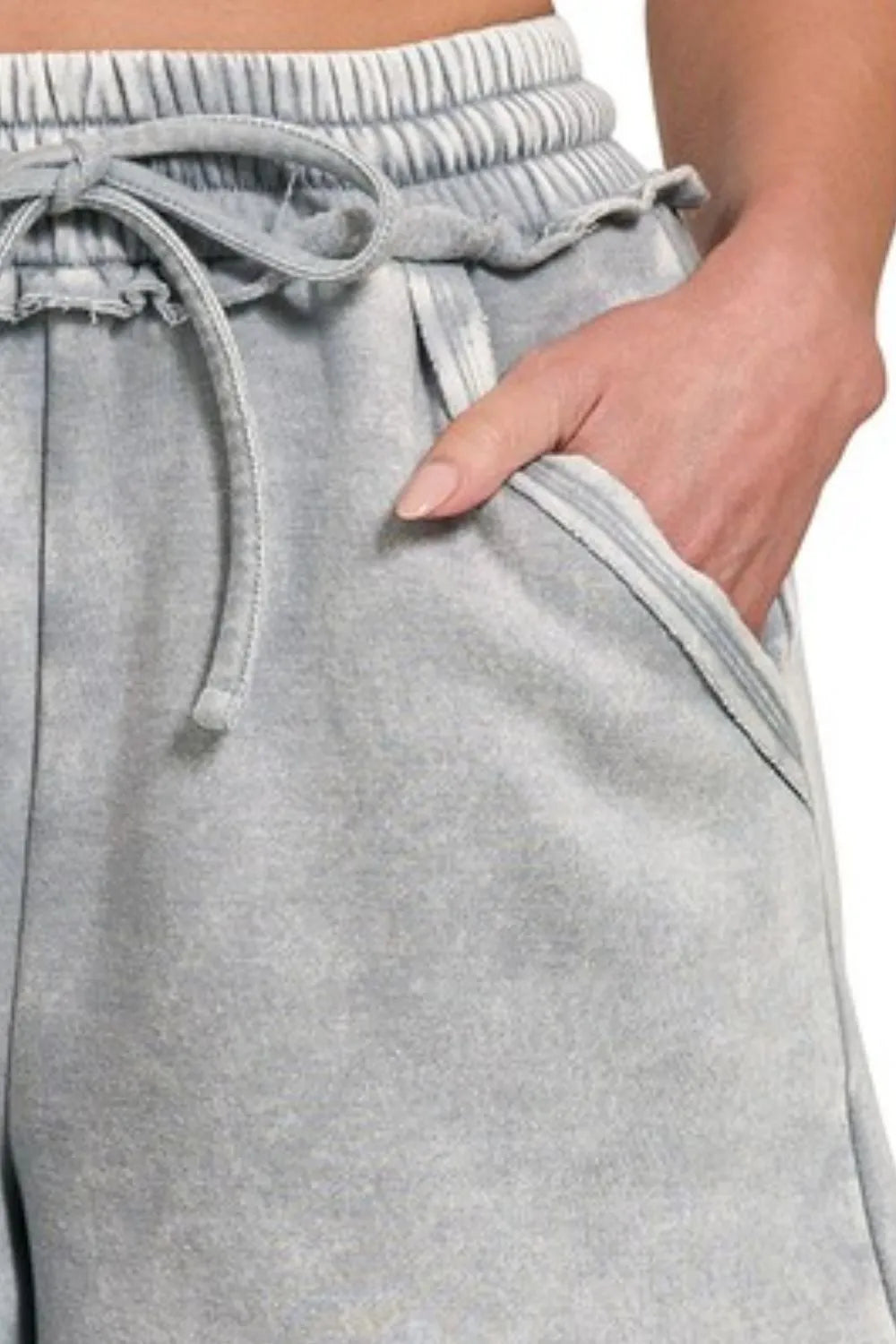 Zenana Acid Wash Fleece Drawstring Shorts With Pockets OutfitFlow