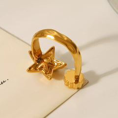 18K Gold-Plated Zircon Star Open Ring OutfitFlow