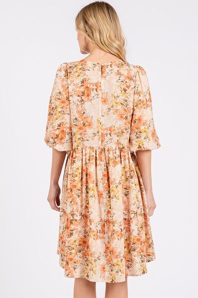 Mittoshop Flower Print Linen Blend Babydoll Mini Dress OutfitFlow