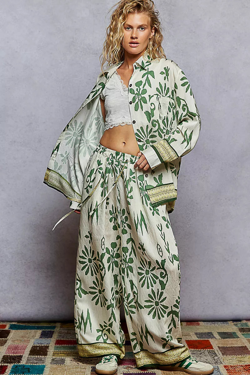 POL Floral Printed Woven Wide Leg Drawstring Pants OutfitFlow