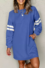 Stripe Long Sleeve Casual Sweatshirt Dress OutfitFlow
