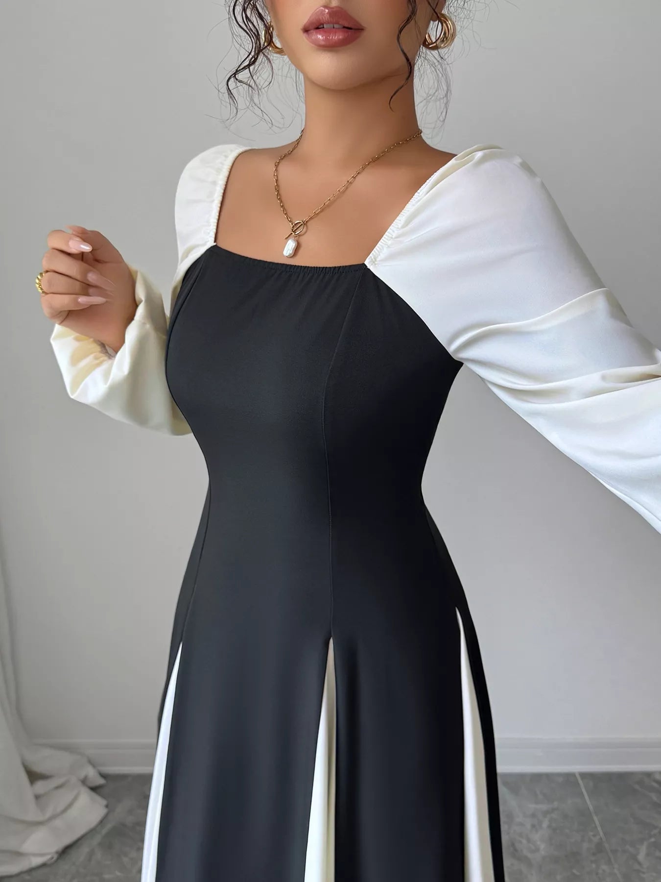 Color Block Square Neck Maxi Dress OutfitFlow