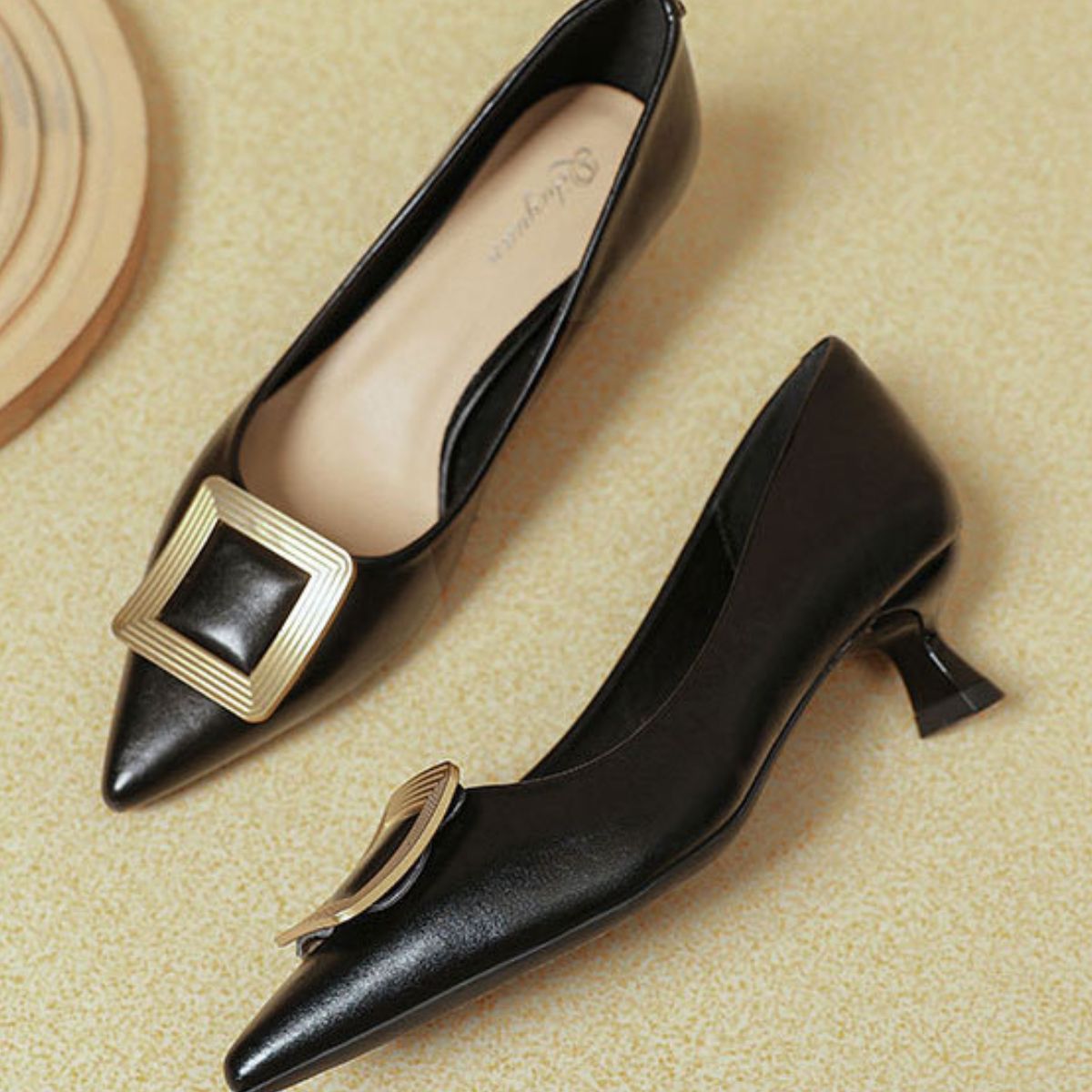 Point Toe Flare Heel Pumps OutfitFlow