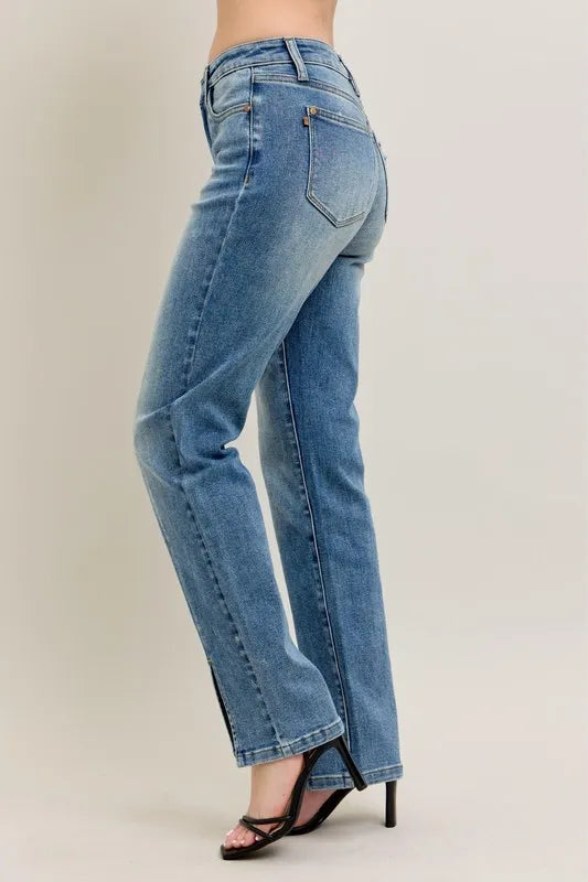 Judy Blue Full Size High Waist Vintage Wash Front Seam & Slit Straight Plus Size OutfitFlow