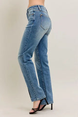 Judy Blue Full Size High Waist Vintage Wash Front Seam & Slit Straight Plus Size OutfitFlow