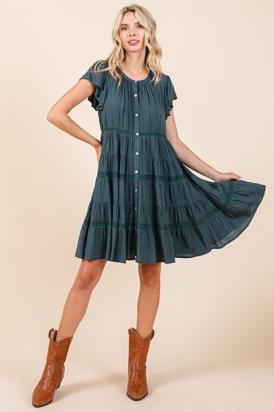 Mittoshop Lace Detail Ruffled Button Down Tiered Dress OutfitFlow
