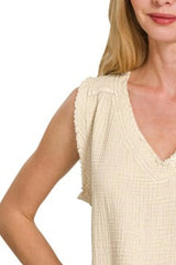 Zenana Double Gauze Raw Edge Acid Washed Tank OutfitFlow