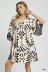 Umgee Abstract Print Kimono Sleeve Mini Dress OutfitFlow