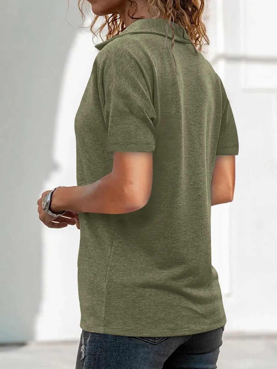 Zip Collar Short Sleeve Top OutfitFlow