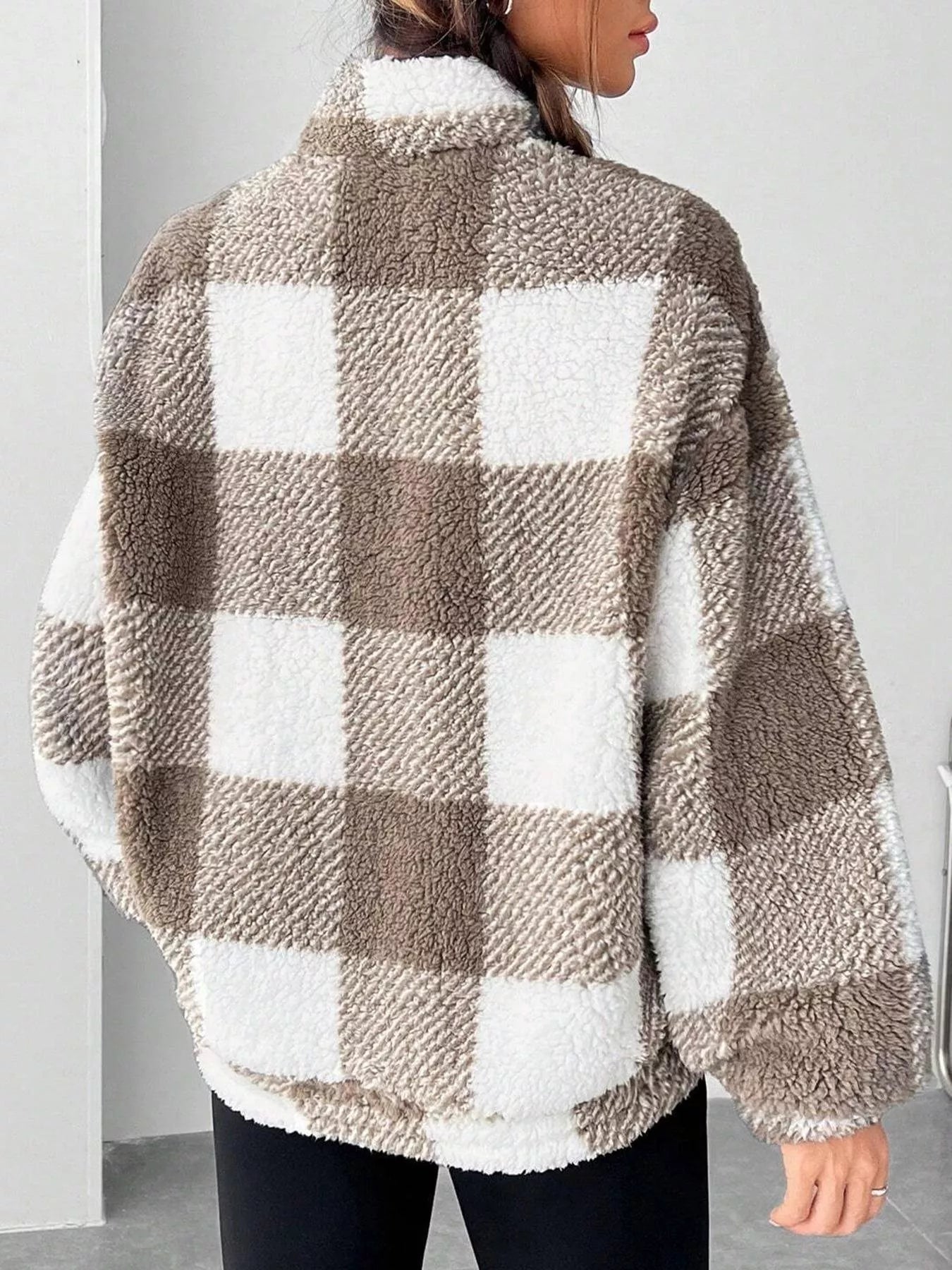 Full Size Plaid Sherpa Long Sleeve Sweatshirt Plus Size OutfitFlow