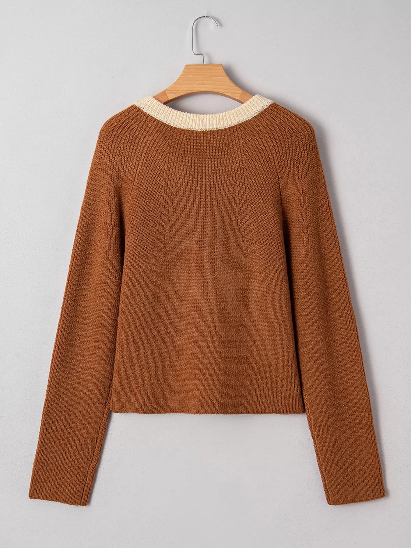 Contrast Knit V Neckline Cardigan OutfitFlow