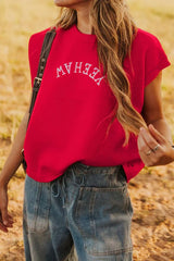 Letter Embroidered Sleeveless Knit Sweater Vest OutfitFlow