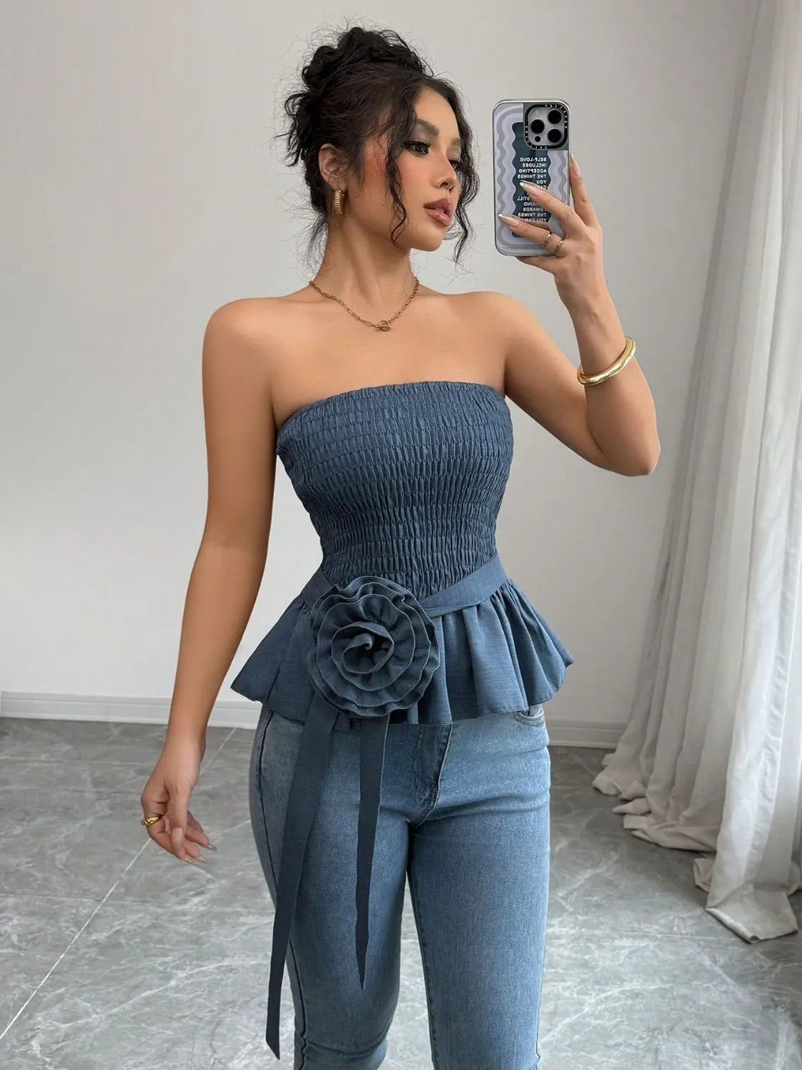Flower Smocked Tube Top OutfitFlow
