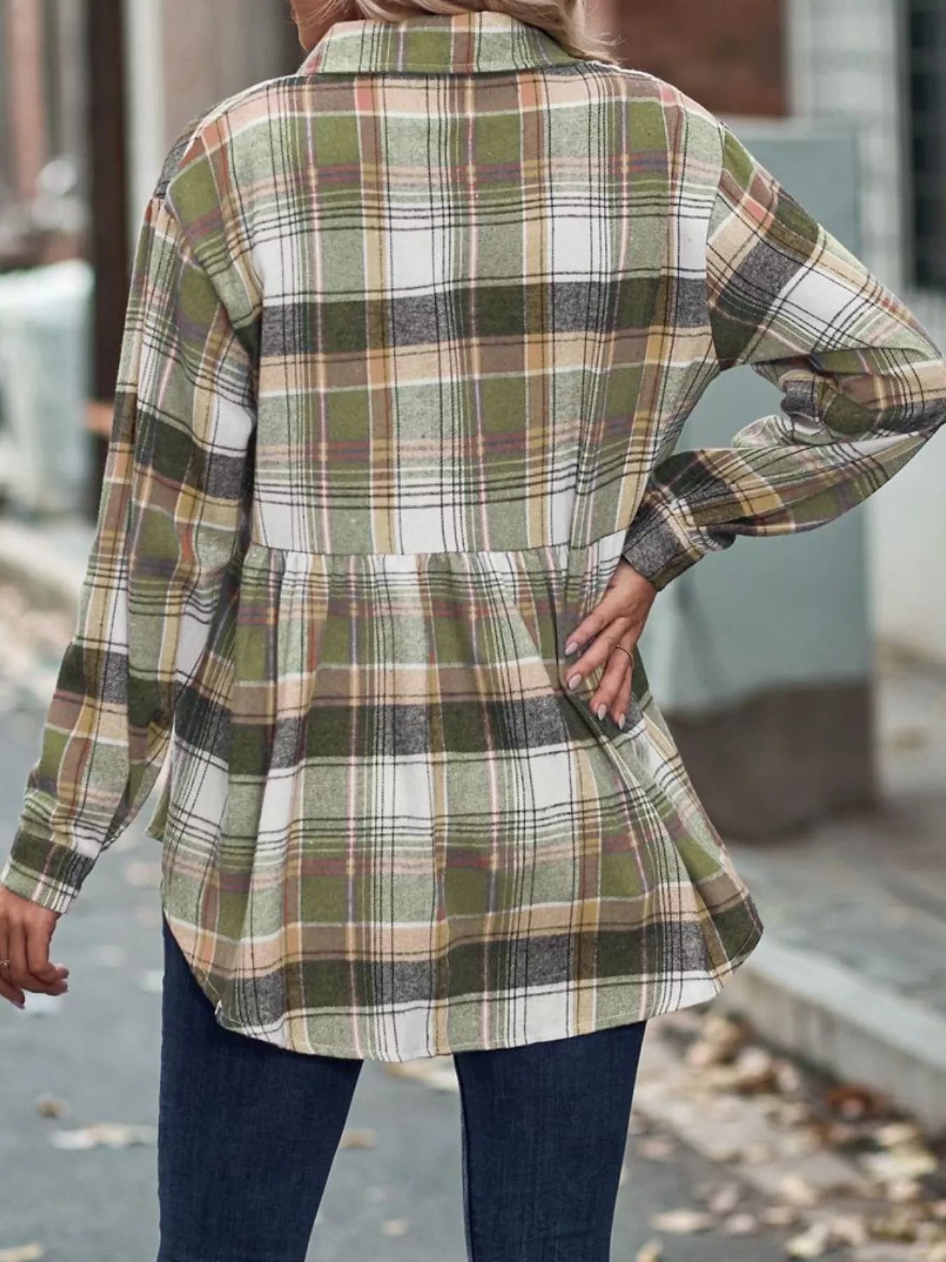 Plaid Button-Down Long Sleeve Shirt OutfitFlow