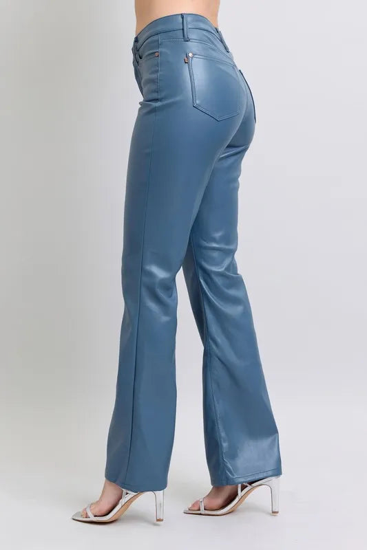 Judy Blue Full Size High Waist Tummy Control Faux Leather Bootcut Pants Plus Size OutfitFlow
